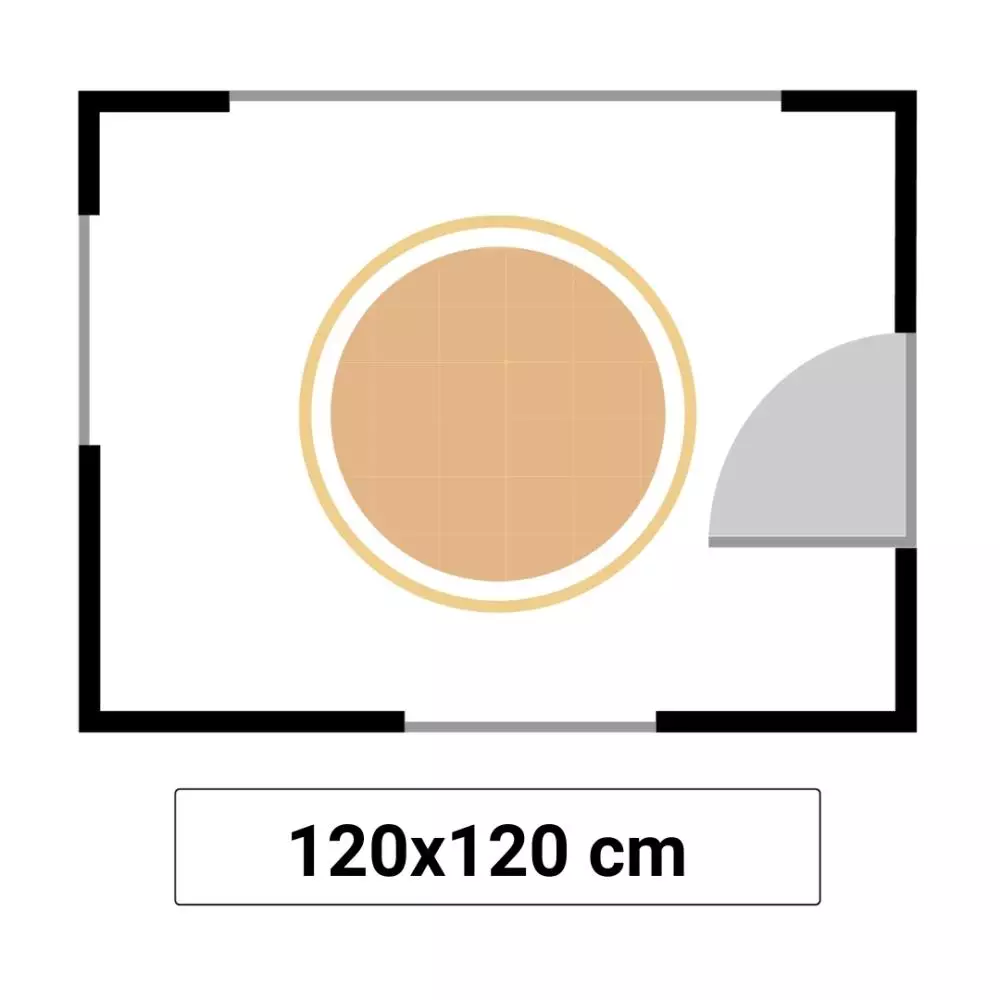 Illustrationen viser en rund stråmåtte i størrelse 120cm.