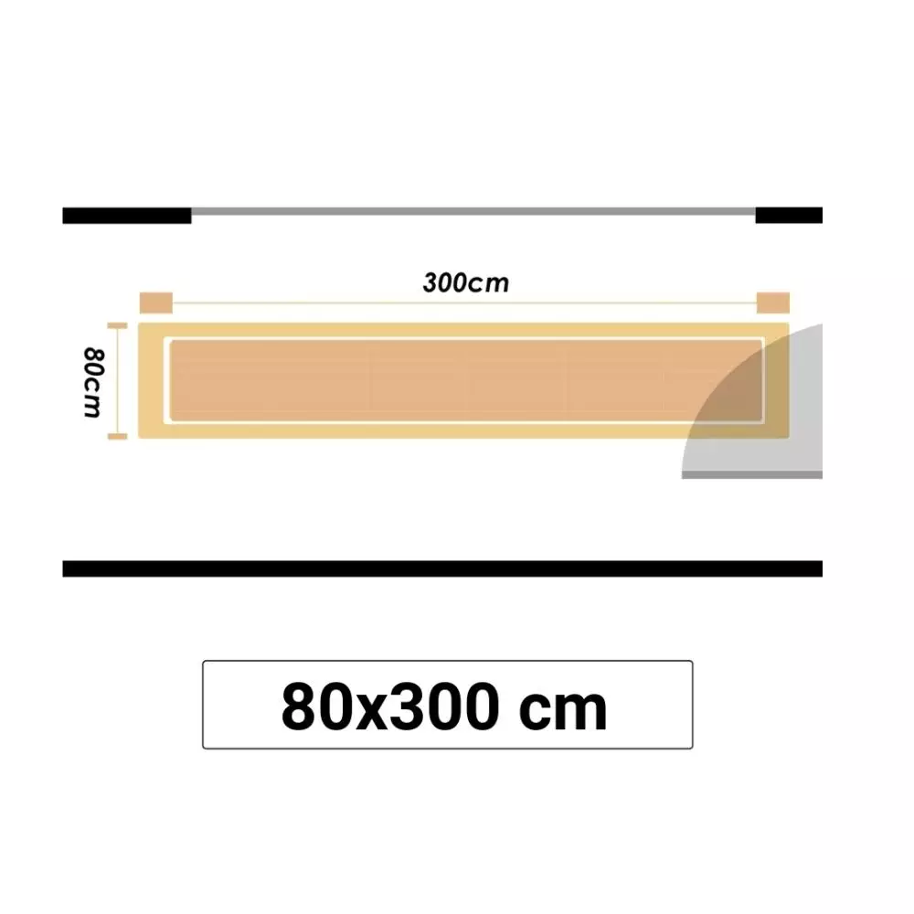 Illustrationen viser et langt halletæppe i størrelsen 80x300cm.