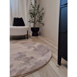 Rond Eline Taupe Hoogpolig Vloerkleed