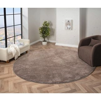 Rond Cloudy Taupe Wasbaar Zacht Hoogpolig Vloerkleed