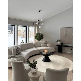 Rond Comfy Beige Wasbaar Hoogpolig Vloerkleed