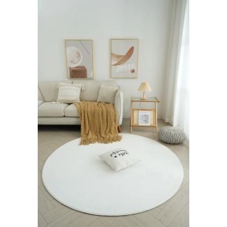 Rond Comfy Gebroken wit Wasbaar Hoogpolig Vloerkleed