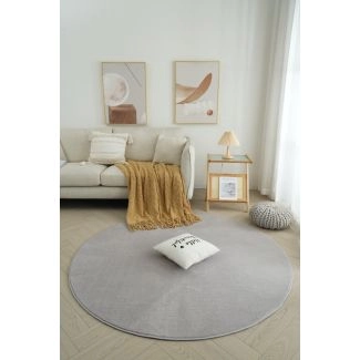 Rond Comfy Zilver Wasbaar Hoogpolig Vloerkleed