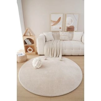 Rond Fluffy Beige Wasbaar Zacht Hoogpolig Vloerkleed