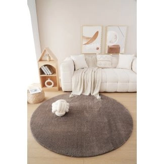 Rond Fluffy Taupe Wasbaar Zacht Hoogpolig Vloerkleed