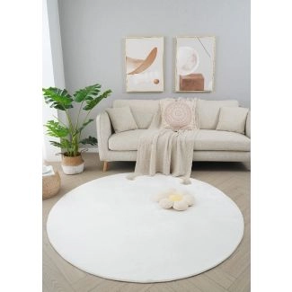 Rond Glossy Gebroken wit Zachte Bontlook Vloerkleed