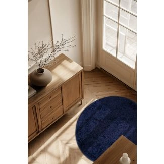 Rond Nubby Blauw Hoogpolig Vloerkleed