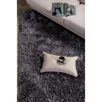 Hoogpolig Vloerkleed Harit Donkergrijs