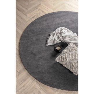 Rond Aliora Donkergrijs Wollen Vloerkleed