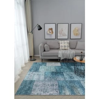Patchwork Vloerkleed Vero Flora Blauw