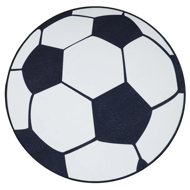 Rond Zappy Football Wit/Zwart Wasbaar Kindervloerkleed