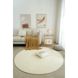 Rond Comfy Beige Wasbaar Hoogpolig Vloerkleed