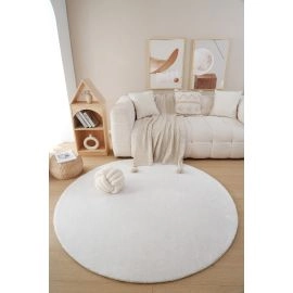 Rond Fluffy Gebroken wit Wasbaar Zacht Hoogpolig Vloerkleed