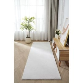 Loper Fluffy Gebroken wit Wasbaar Zacht Hoogpolig Vloerkleed