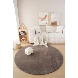 Rond Fluffy Taupe Wasbaar Zacht Hoogpolig Vloerkleed