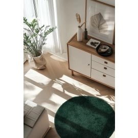 Rond Nubby Donkergroen Hoogpolig Vloerkleed